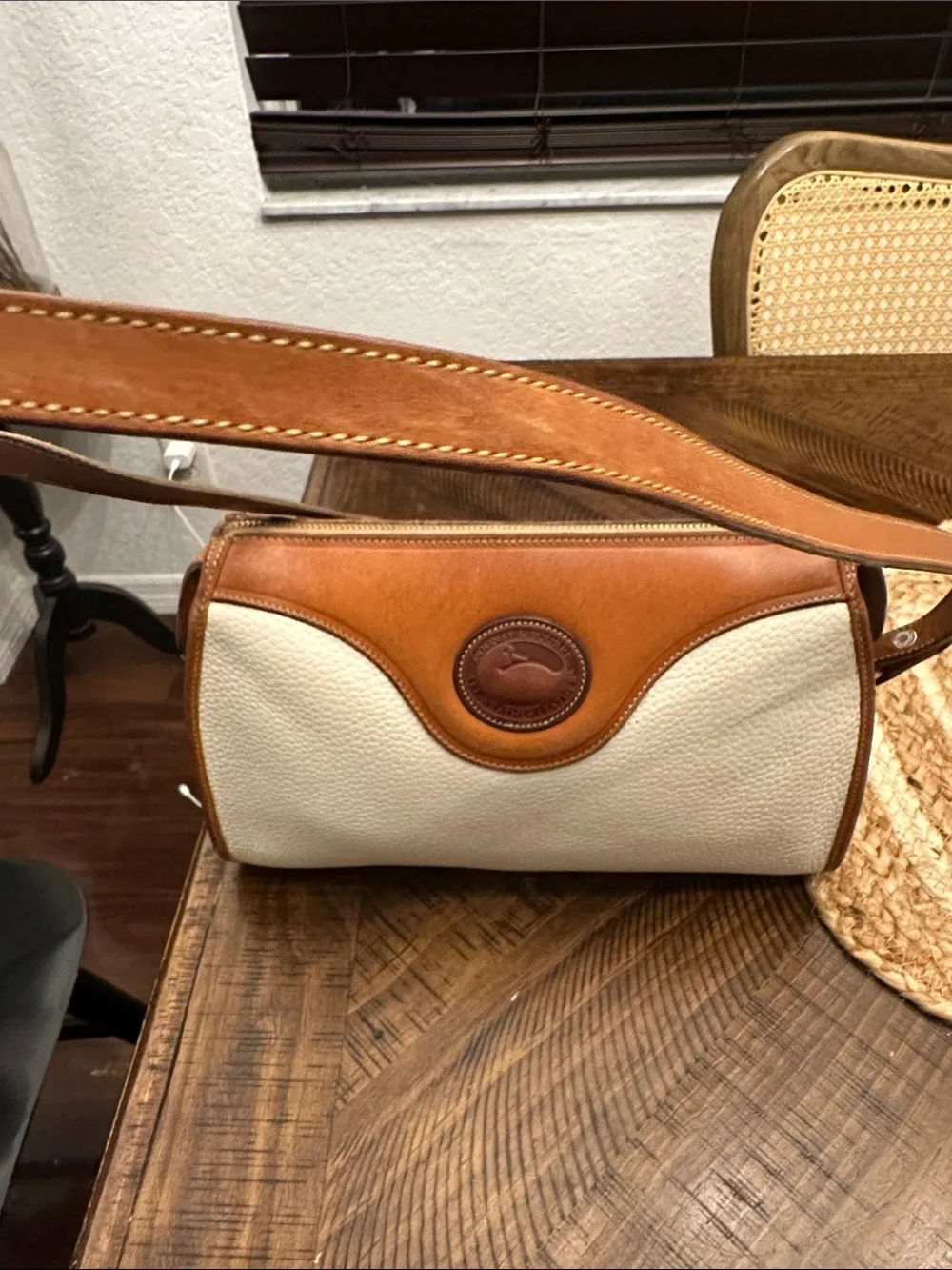 Dooney & Bourke Cream and Tan Leather Crossbody Bag - Picture 12 of 14